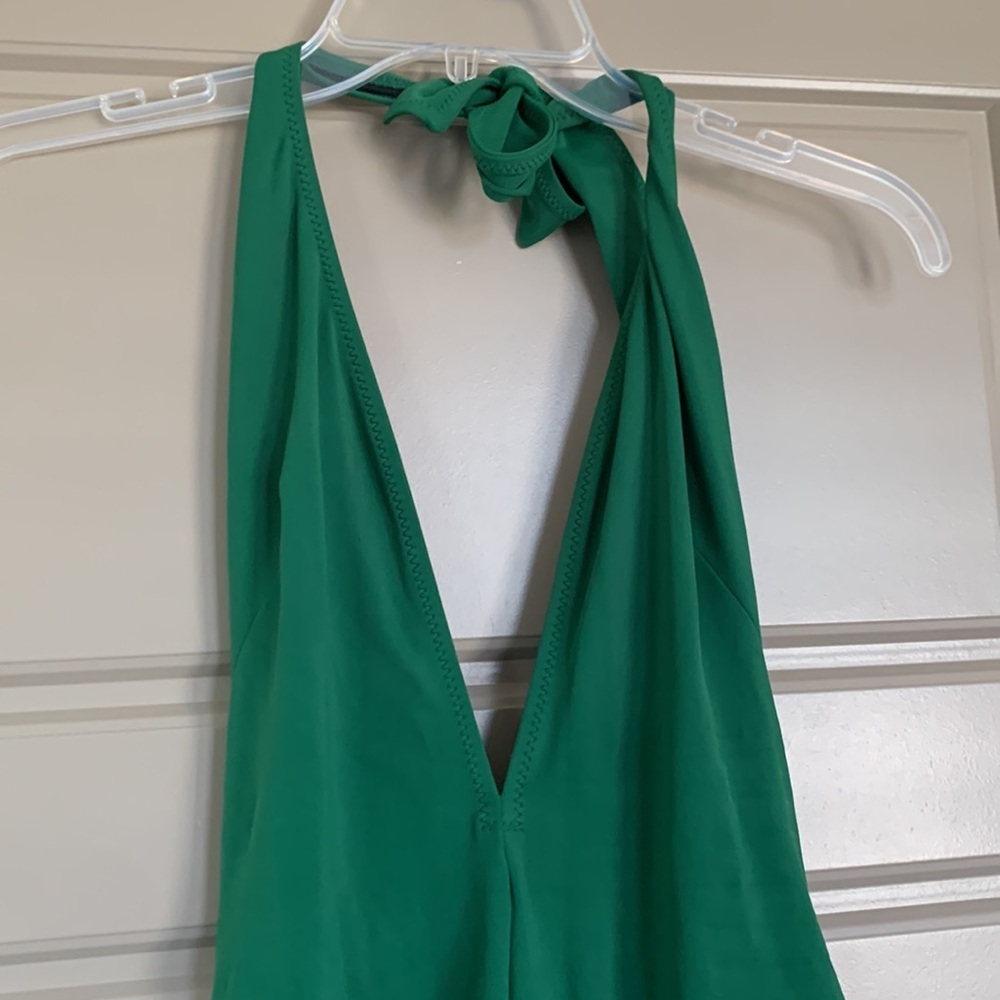 SOLID AND STRIPED GREEN DEEP V ONE PIECE BATHING SUIT MEDIUM - Picture 2 of 4